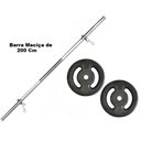 Ver imagem 3 de Kit Barra Maciça Recartilhada 200 Cm com 20 Kg de Anilhas