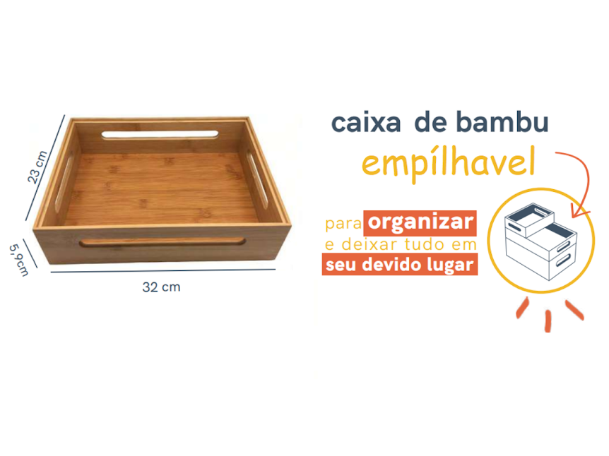 CAIXA ORGANIZADORA DECORATIVA EMPILHAVEL DE BAMBU NATURAL:Bambu - 2