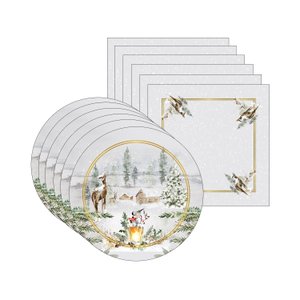 Kit Sousplat + Guardanapo Natal Inverno - 6 Peças - sem Base