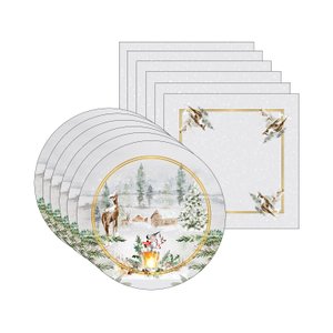 Kit Sousplat + Guardanapo Natal Inverno - 6 Peças - sem Base