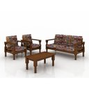 Ver imagem 1 de Conjunto de Sofá de Madeira Maciça 3+1+1 Lugares Torneado com Almofadas Ref- 413