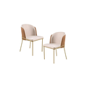 Ver imagem 1 de Kit 02 Cadeira Decorativa Sala Jantar Aurora Base Gold Linho Bege /courino Caramelo - Montanaris Dec