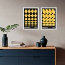 Ver imagem 1 de Kit 2 Quadros Arte Geométrica Bauhaus Preto e Amarelo 24x18cm:moldura Branca