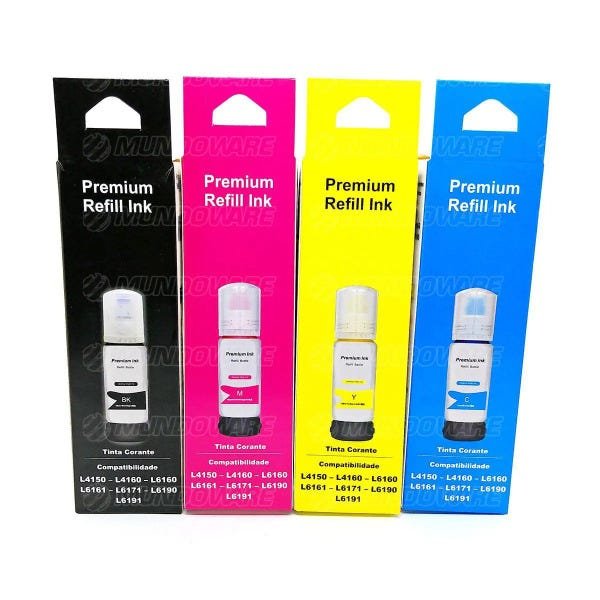 Kit 4 Cores Tinta Corante Laserteck Compatível para Epson com Bulk Ink L4150 L4160 L6160 L6161 - 4