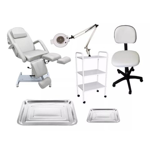 Kit Podologia Poltrona Hidráulica Mocho Carrinho Exaustor com Luminária Fiscomed