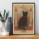 Ver imagem 1 de Quadro Carta Tarot Gato Signo Áries 33x24cm - com Vidro:madeira Preta
