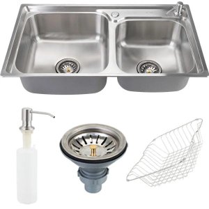 Cuba para cozinha gourmet pia dupla aço inox com acessórios Potiguara Pingoo.casa