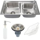 Ver imagem 1 de Cuba para cozinha gourmet pia dupla aço inox com acessórios Potiguara Pingoo.casa