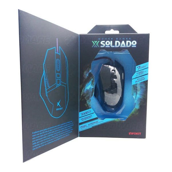 Mouse Gamer Soldado USB 3200dpi Iluminação LED em 7 Cores Textura Emborrachada Infokit GM-601 - 2