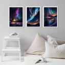 Ver imagem 1 de Kit 3 Quadros Decorativos Aurora Boreal 24x18cm - com Vidro:madeira Branca