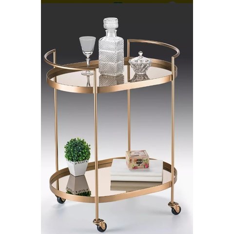Carrinho Oval Decorativo Bebidas Chá Bar Luxo em Metal