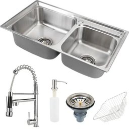 Cuba para Cozinha Pia Dupla com Acessórios Ticunas e Torneira Misturador Monocomando Gourmet Munim - 1