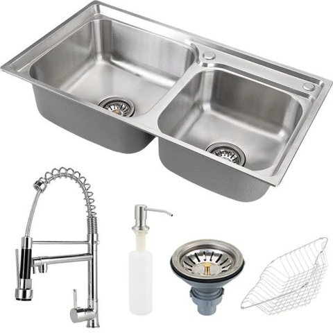 Cuba para Cozinha Pia Dupla com Acessórios Ticunas e Torneira Misturador Monocomando Gourmet Munim