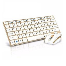 Kit Teclado e Mouse Wireless Sem Fio Ultra Slim HK-3910 Dourado - 1