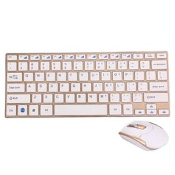 Kit Teclado e Mouse Wireless Sem Fio Ultra Slim HK-3910 Dourado - 2