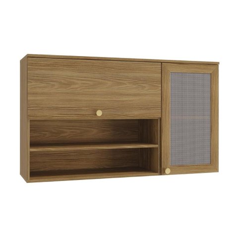Armário Aéreo Cozinha Modulado Botanic M635 Nicho C/ 2 Portas C/ Tela 120cm Nogueira - Kappesberg