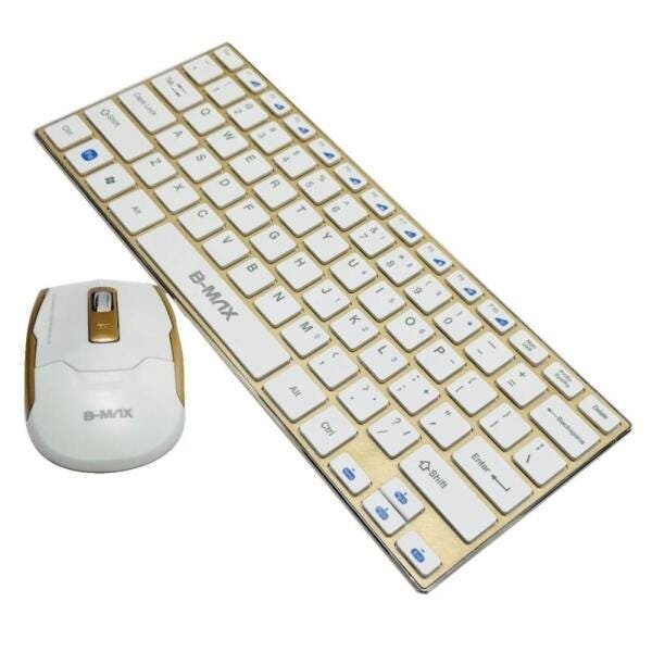 Teclado e Mouse Wireless Sem Fio Ultrafino USB HK-3910 Dourado