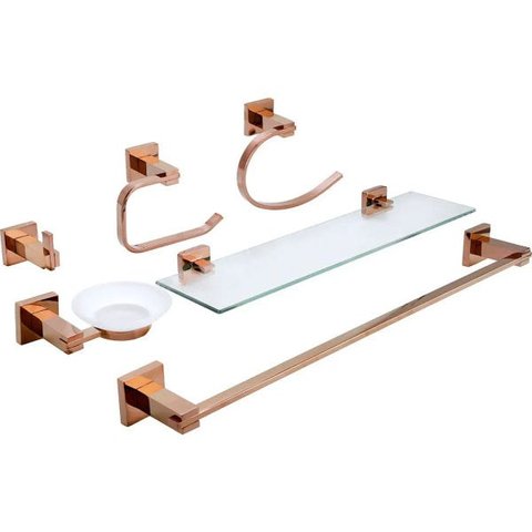Acessórios para Banheiro Quadrado 6 peças São Francisco Pingoo.casa - Dourado Rose