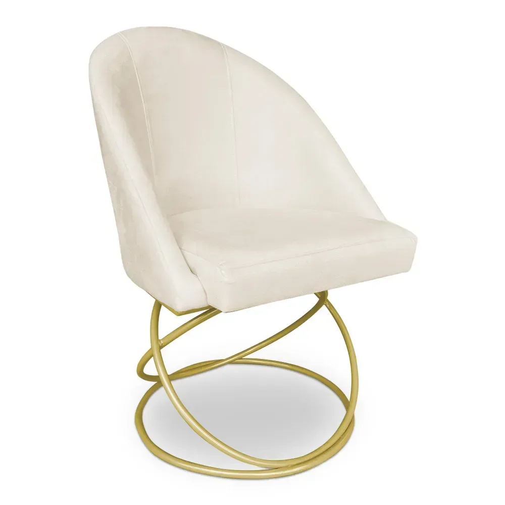 Kit 2 Poltronas Cadeiras De Jantar Luxo Estofada Base Metal Dourado Sala Cozinha Recepção Suede Off  - 3