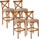Ver imagem 1 de Kit 04 Banquetas Altas Cozinha Bancada Bar Sala Jantar Estofada Ávila L02 Linho Bege Escuro - Lyam L