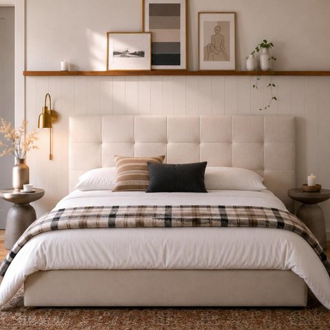 Cabeceira King Estofada Serena Capitonê 193 cm - Linho Off White