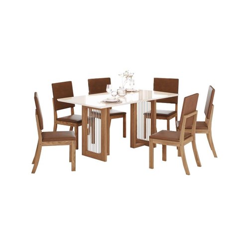 Mesa Jantar Yara 160 6 Cadeiras Milla Plus Caramelo - Henn