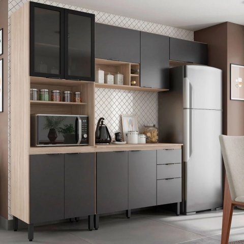 Cozinha Modulada Compacta Firenze - Avena Grafite com 04 Peças