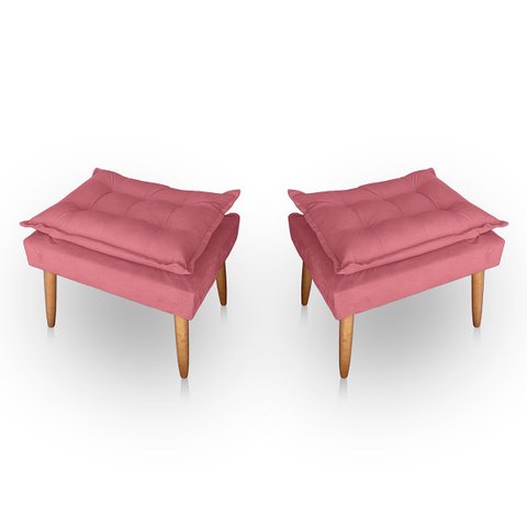 Kit 02 Puff para Sala e Quarto Madeira Decorativo Opala Suede Ads