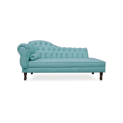 Recamier Divã Juliana 185cm com Strass - Direita Suede: Azul Turquesa