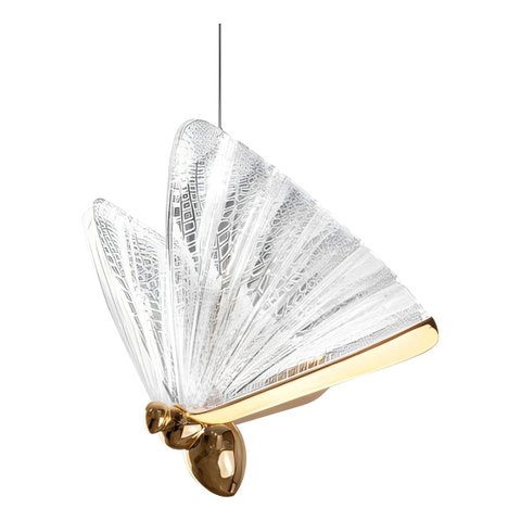 Pendente Borboleta de Cristal Dourado - Iluminação LED Minimalista