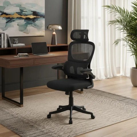Cadeira Escritório Ergonômica B500 Luvinco Cor Preto com Suporte Lombar Estofado Mesh