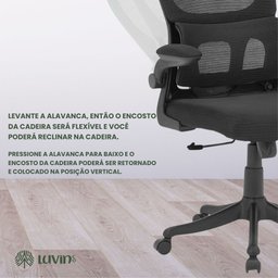 Cadeira Escritório Ergonômica B500 Luvinco Cor Preto com Suporte Lombar Estofado Mesh - 8