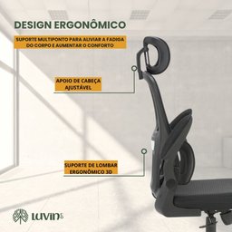Cadeira Escritório Ergonômica B500 Luvinco Cor Preto com Suporte Lombar Estofado Mesh - 7
