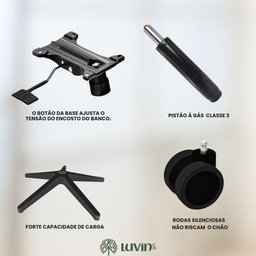 Cadeira Escritório Ergonômica B500 Luvinco Cor Preto com Suporte Lombar Estofado Mesh - 10
