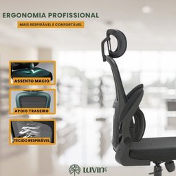 Cadeira Escritório Ergonômica B500 Luvinco Cor Preto com Suporte Lombar Estofado Mesh - 4