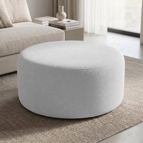 Puff Mezza Central Redondo Decorativo para Sala Orgânico Confortável e Reforçado Bouclé