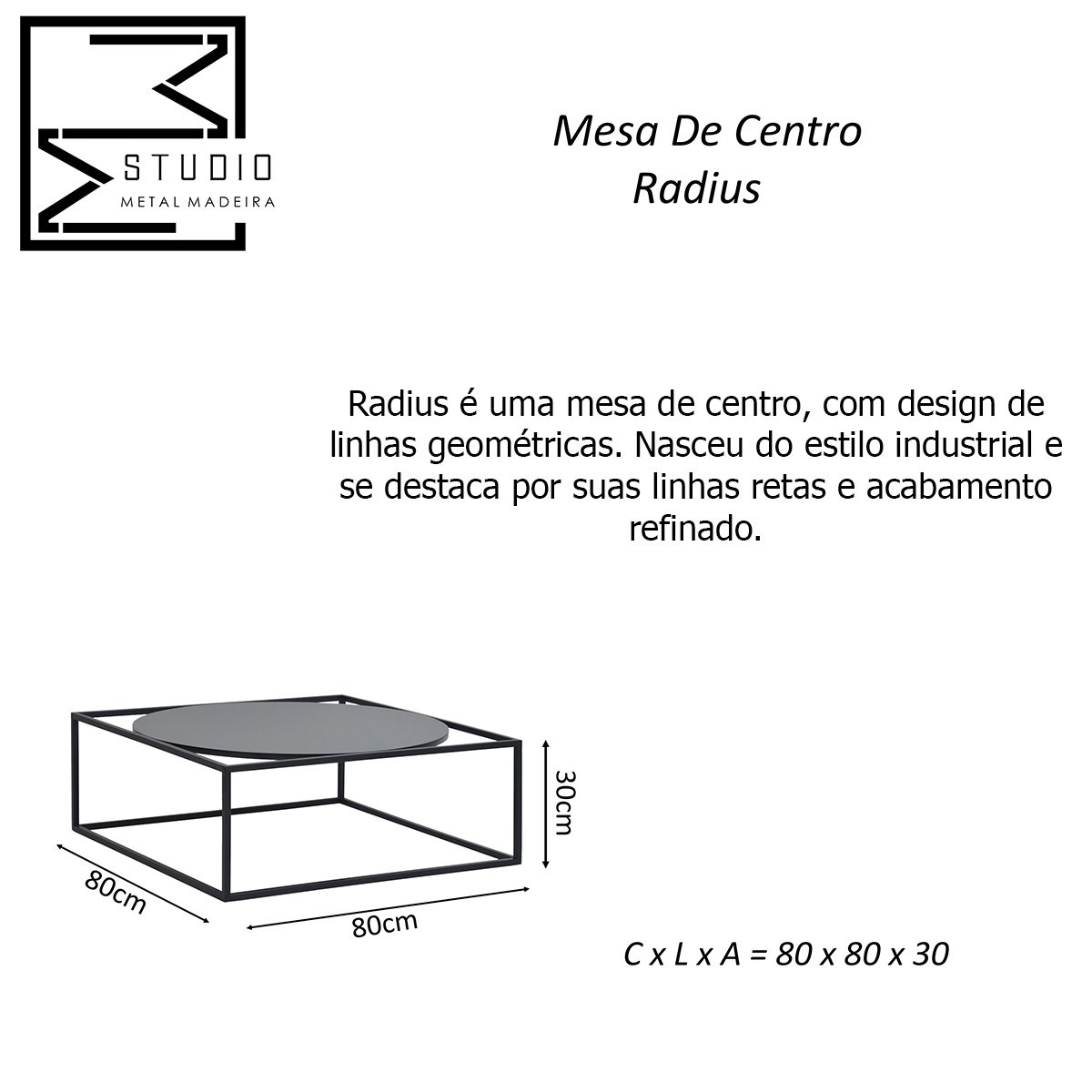 Mesa de Centro Estilo Industrial Radius Decoração Apoio Sala - 6