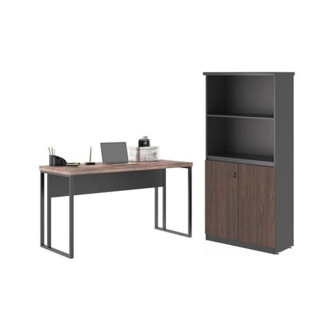Conjunto de Escrivaninha e Armário Kit China Noce 2 Portas MDP 120cm Preto Casah