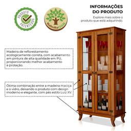Conjunto Cristaleira de Madeira Antiga com Buffet 4 Portas em Madeira Premium Castanho - 5