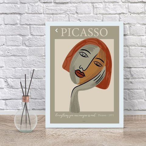 Quadro Minimalista Mulher Sonhadora picasso 33x24cm - com Vidro:madeira Preta