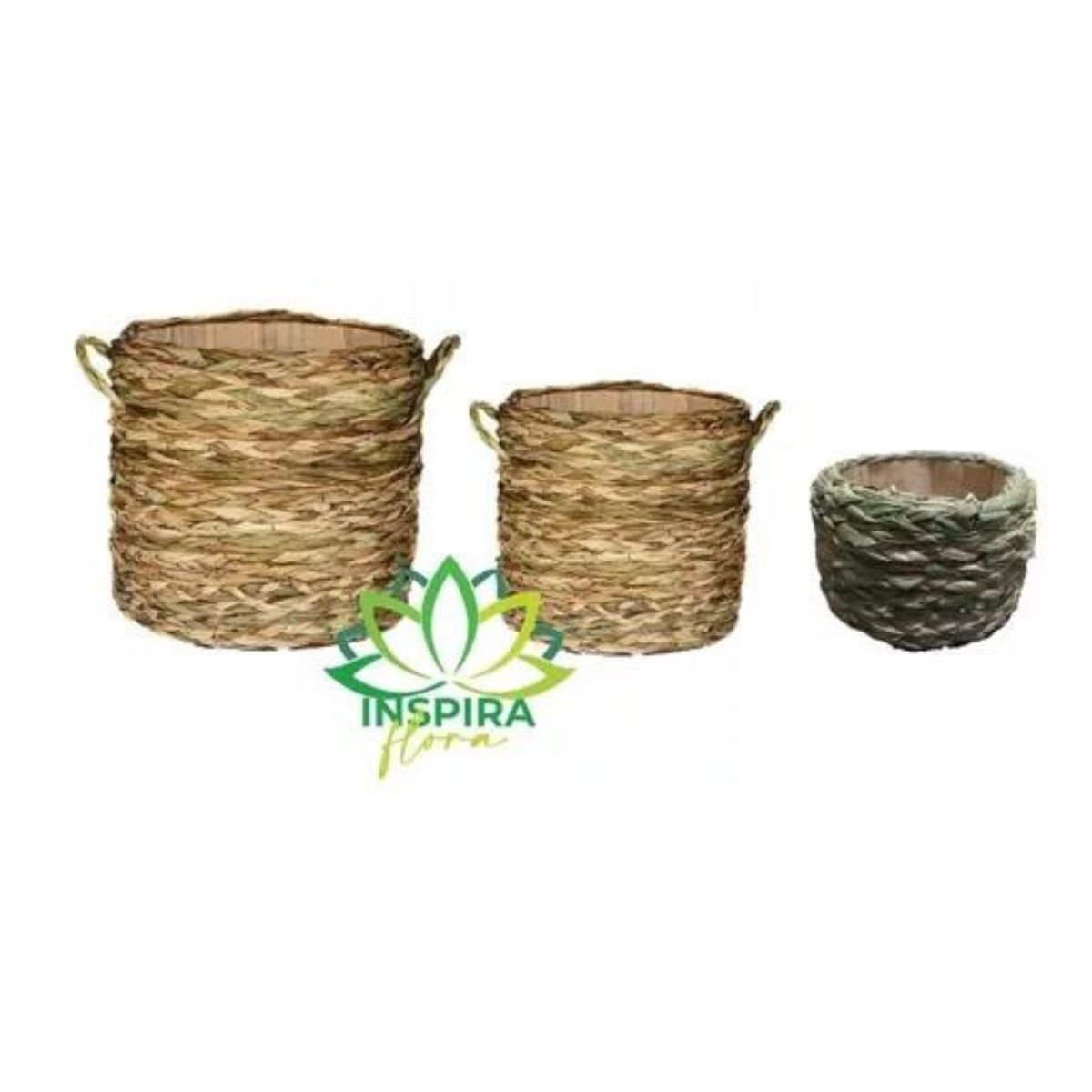 Kit Cesto Vaso Palha Sisal Decoração Casa Sala Rustico Artes - 2