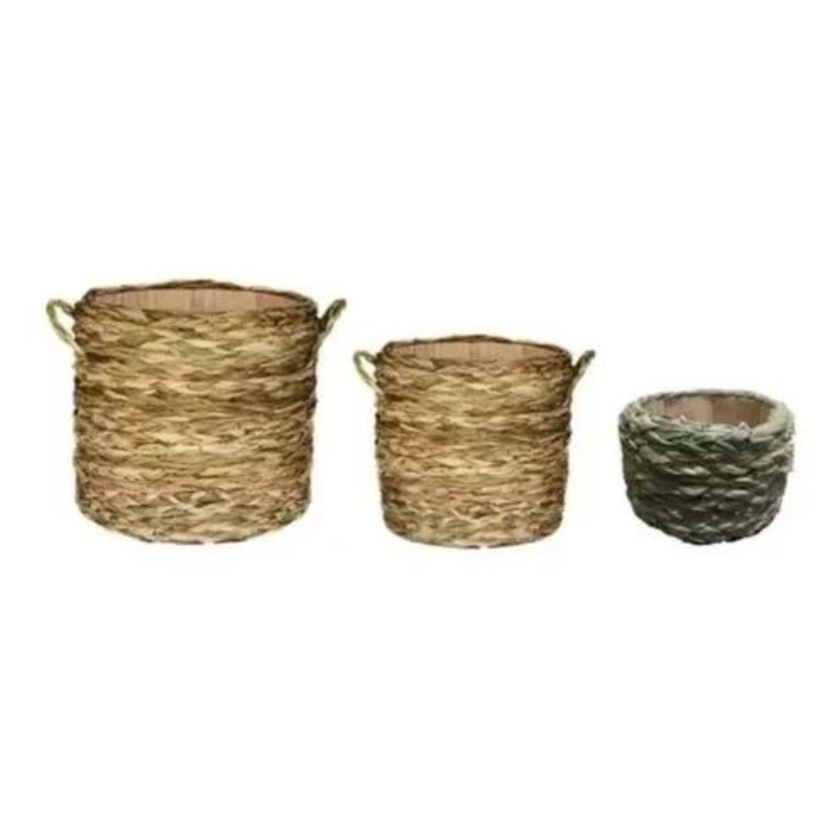 Kit Cesto Vaso Palha Sisal Decoração Casa Sala Rustico Artes