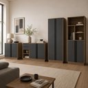Ver imagem 1 de Conjunto Escritório Office Completo 4 Peças, Armário Alto 4 Portas e Armário Baixo 4 Portas