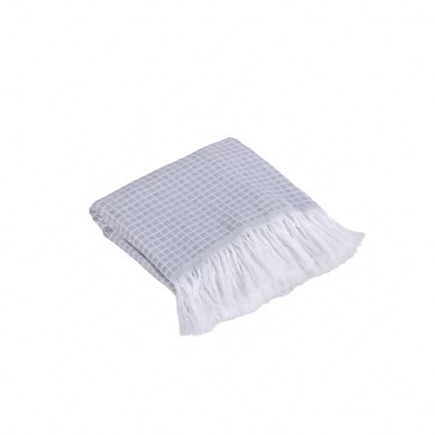 Xale para Sofá Manta Grid Jacquard 2,10m x 1,35m com Franja 60% Algodão / 40% Poliéster Tecido: Xale