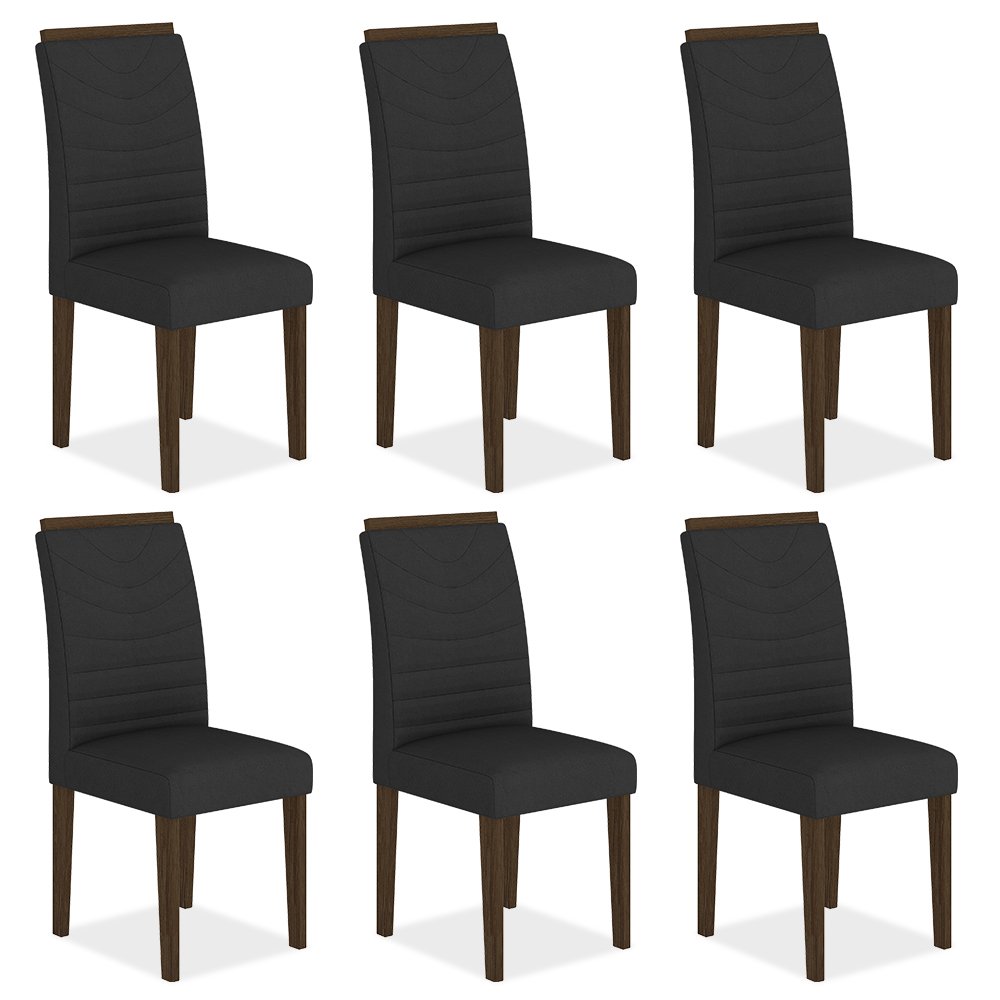 Kit 6 Cadeiras Estofadas Lima Imbuia/preto - Móveis Arapongas Imbuia/preto 06