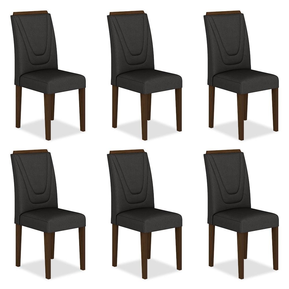Kit 6 Cadeiras Estofadas Lima Imbuia/preto - Móveis Arapongas Imbuia/preto 06 - 1