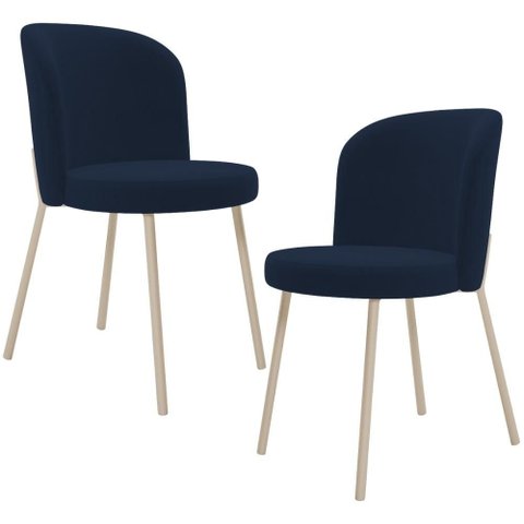 Kit 02 Cadeiras para Sala de Jantar Cozinha Estofada Gavi Arena L02 Suede Azul Marinho - Lyam Decor