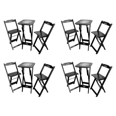 Kit 4 Conjuntos Bistrô Mesa com 2 Banquetas Dobráveis de Madeira Personalizada Hei - Preta