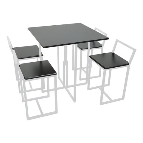 Mesa Jantar Prime Compacta Branca Quadrada de Madeira Preta 4 Cadeiras BF Decor