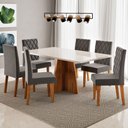 Ver imagem 1 de Mesa de Jantar 6 Lugares Antonella com Vidro Mel/off White/veludo Cinza - Viero Móveis